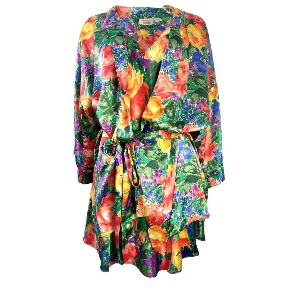Vintage Victoria's Secret Floral Print Satin Robe - Picture 7 of 10